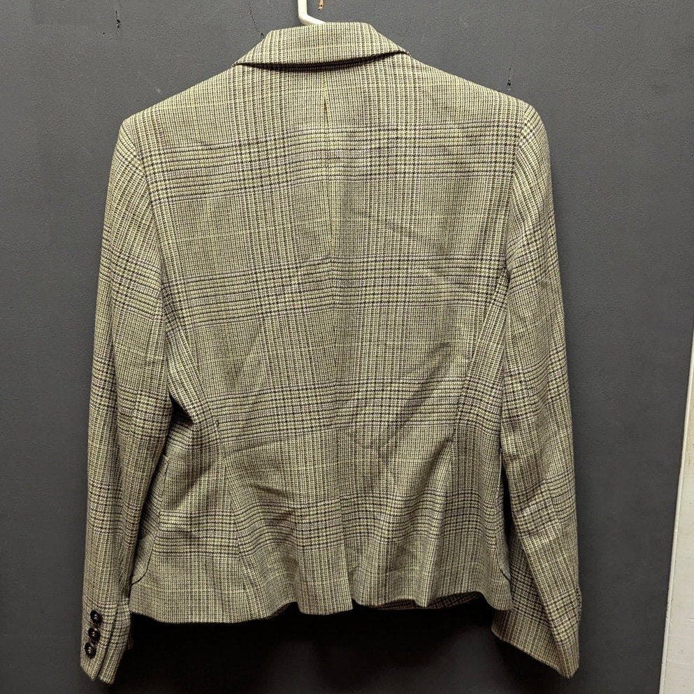 Anne Klein Plaid Wool Blend Blazer Jacket Petite Academia Professional Workwear