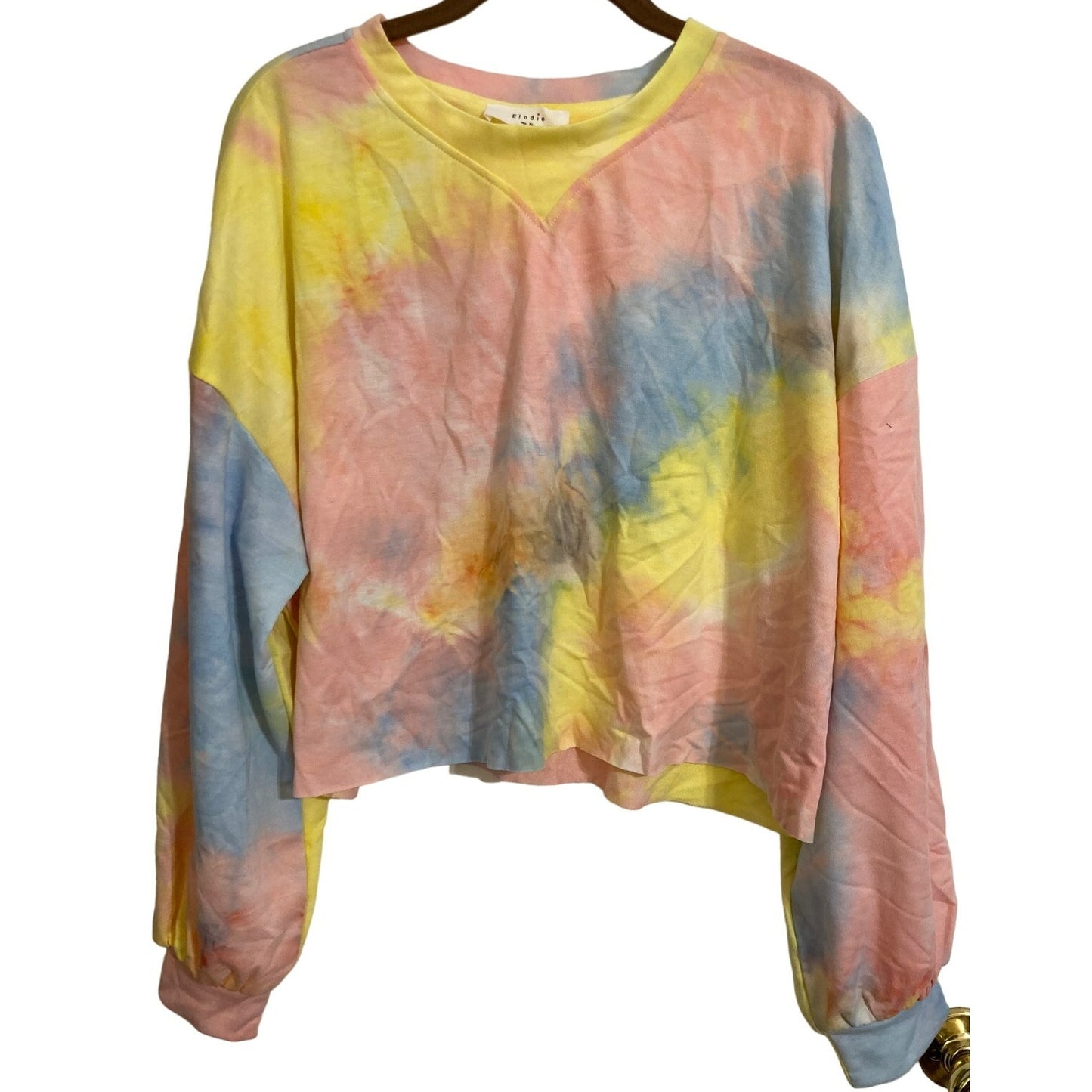 NWT Elodie Multi Pastel Tie Dye Crop Long Sleeve Sweatshirt Sx XL/Extra Large