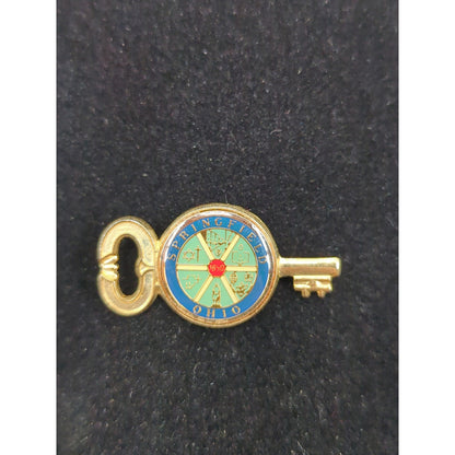 Vintage Fashion BROOCH PIN Springfield Ohio enameled gold key
