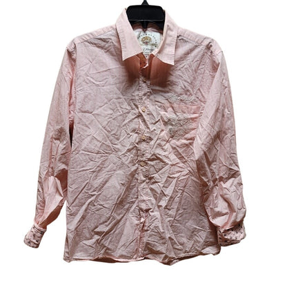 Y2K Pink White Striped Ed Hardy Top long sleeve Blouse Medium embroidered