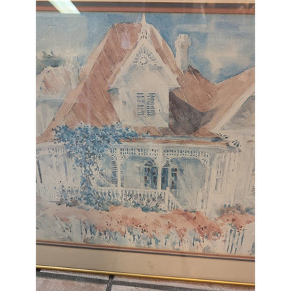 Vintage 80's Art Print Beth Eidelberg Victorian Houses 30" x 24" framed