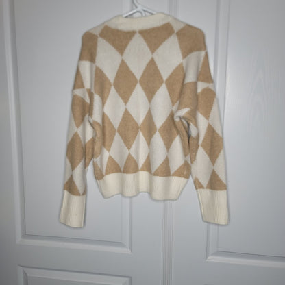 ABERCROMBIE & Fitch NEW Oversize Brown Cream White Argyle Sweater size Small