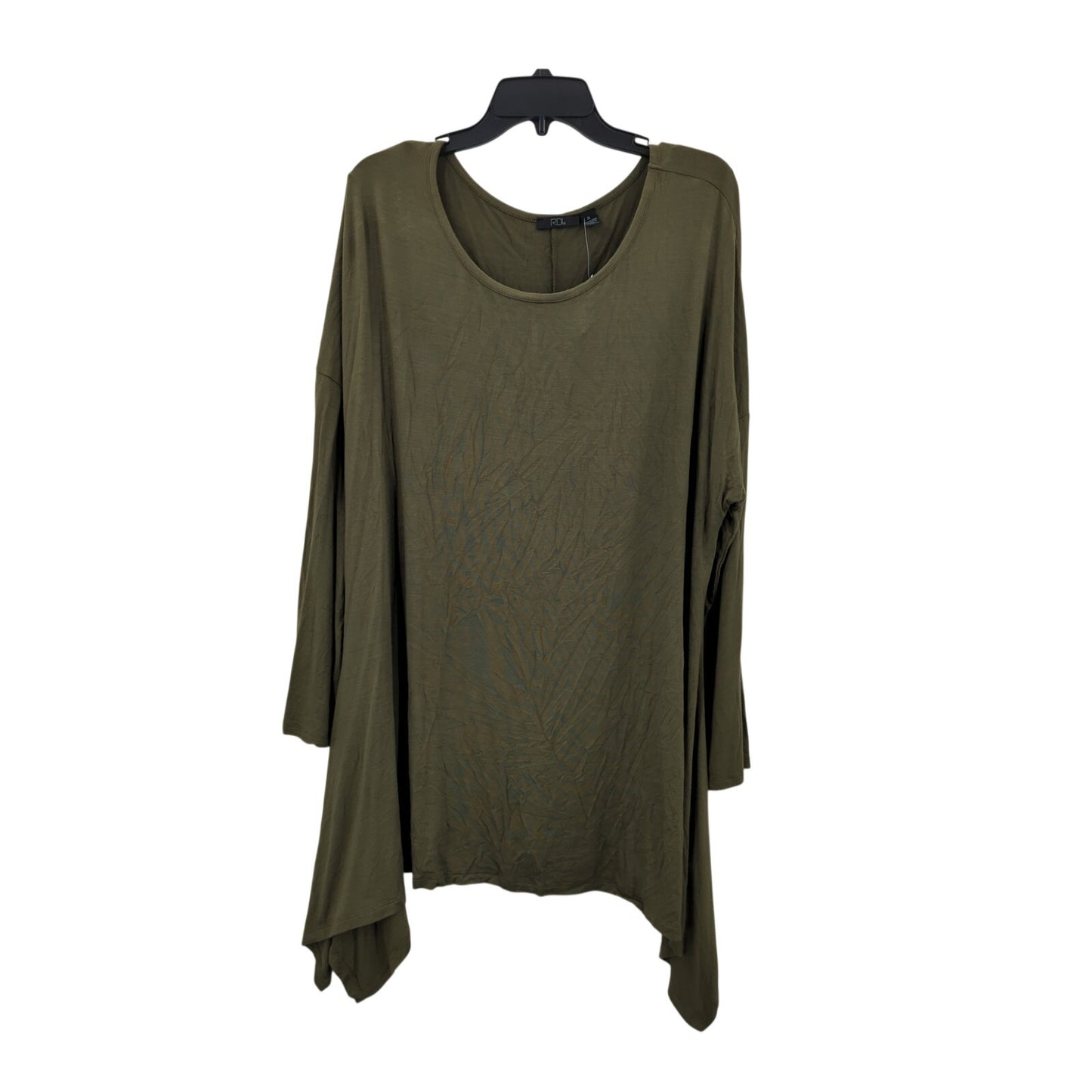 RDI Women's Olive Green Hanky Hem Tunic Top Sharkbite Size 3X Soft Flowy