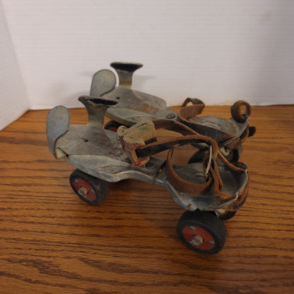 Vintage Sears Adjustable Metal Roller Skates Antique Pair with Leather Straps