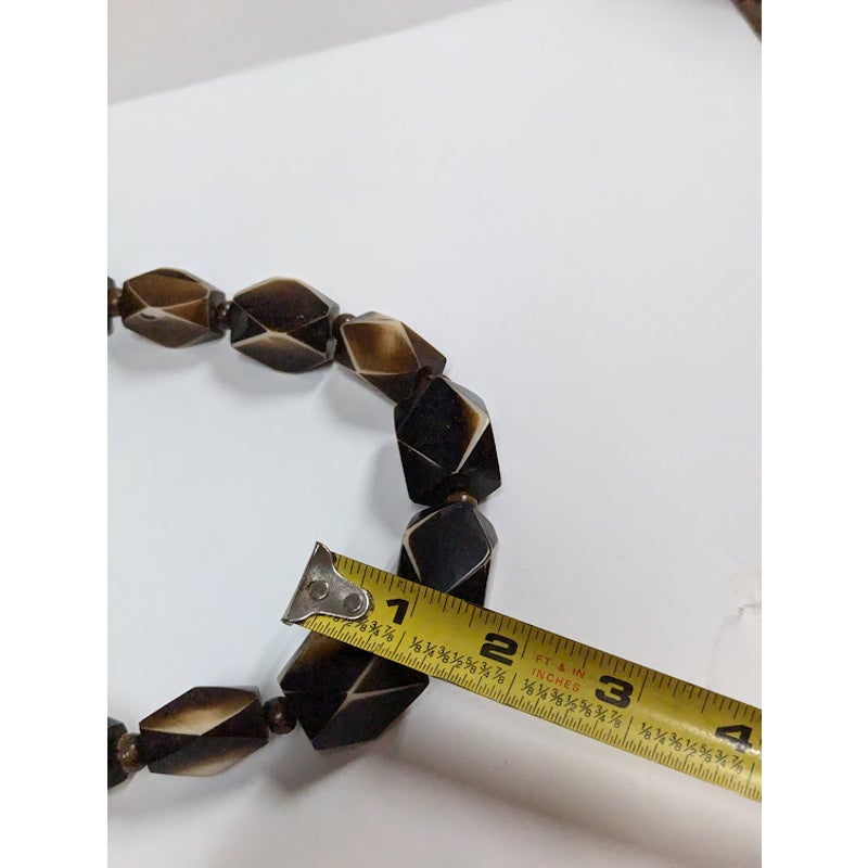 Vintage Chunky Beaded cascading statement necklace brown cream STATEMENT