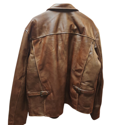 Vintage Absolute Leather Brown Heavyweight Bomber Jacket 3XL Mens Moto Flight