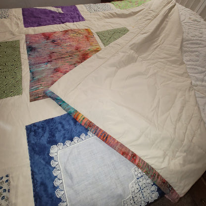Handmade Vintage Patchwork Square Block Quilt Retro Chic Boho Heirloom QUEEN