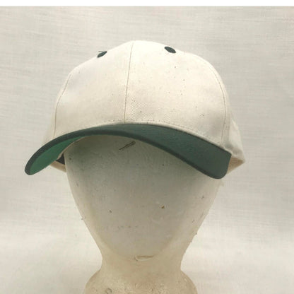 Toppers Plain  White Green Brim 100% Cotton Adjustable Baseball Cap Hat Trucker