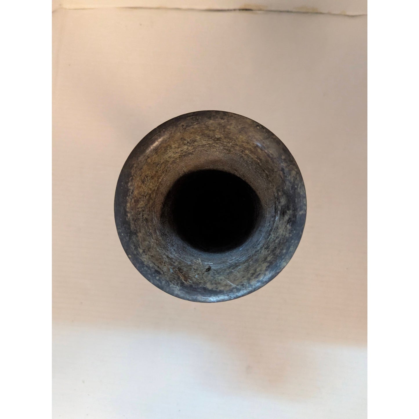 Vintage Antique Brass Trumpet Vase Distressed Etched Verdigris Metal 10"
