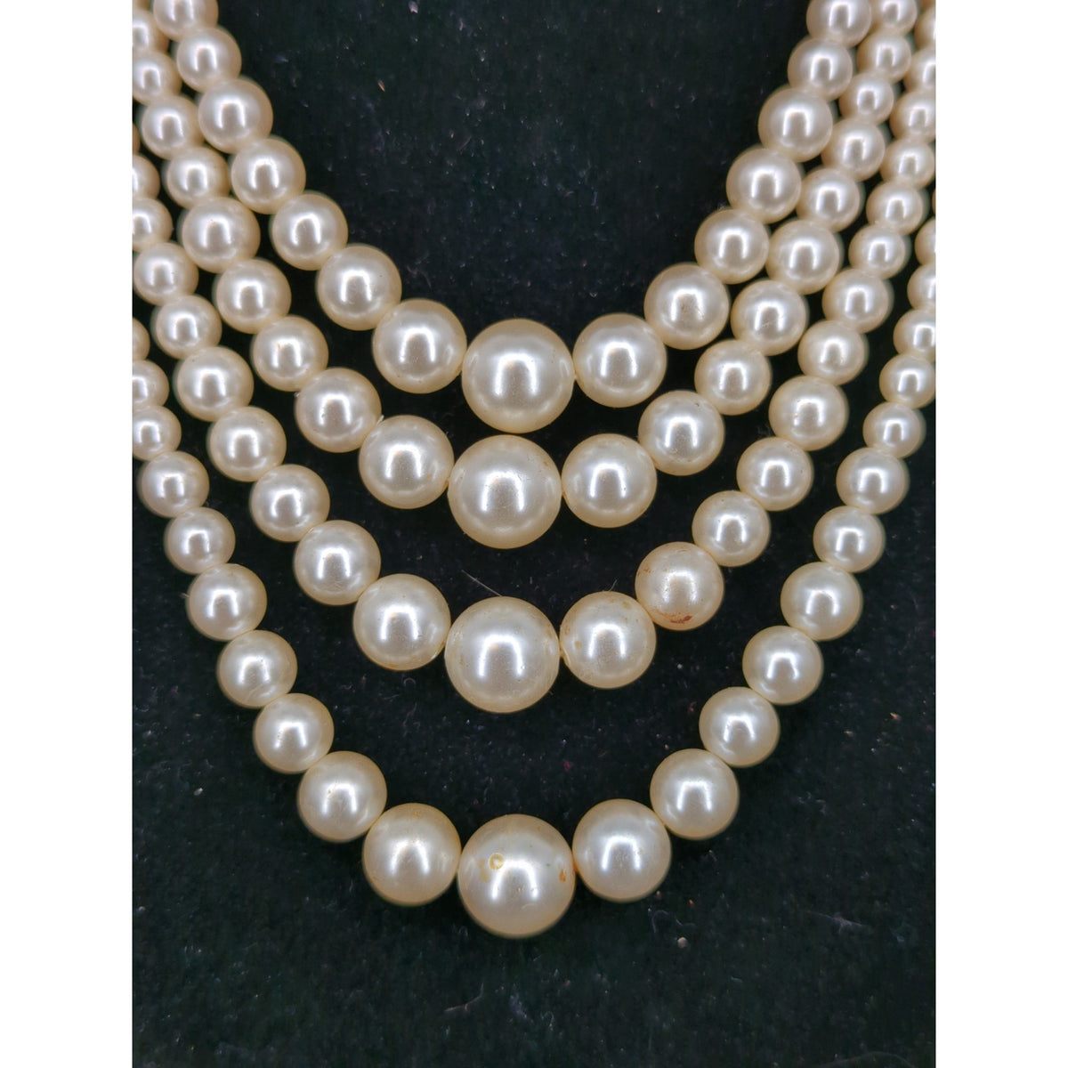 Vintage Multi Strand Faux Pearl Rhinestone Choker Collar Necklace French Country