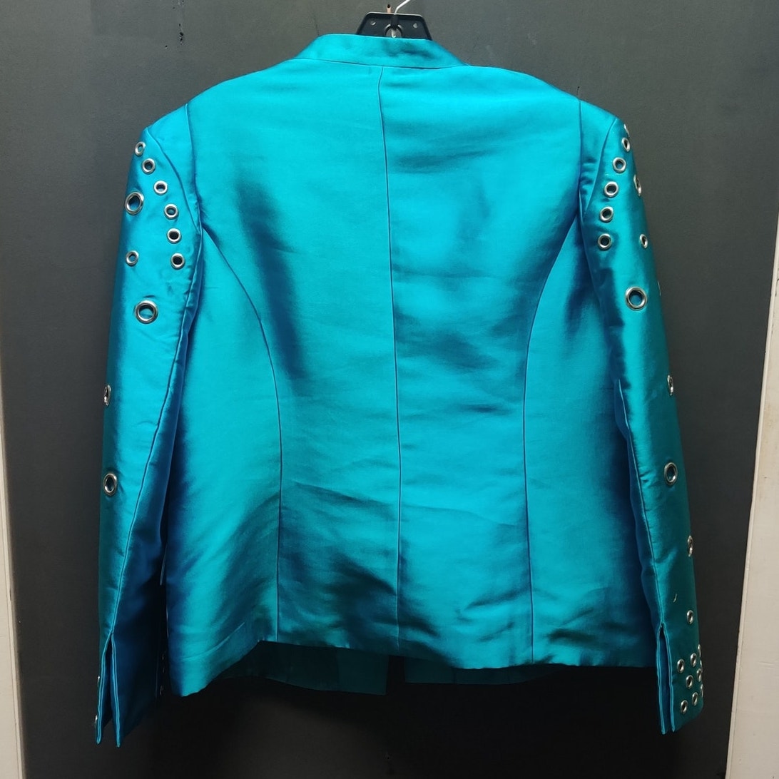 EY Boutique Teal Skirt Suit 16 Turquoise Grommet Edgy Y2K Power Dressing
