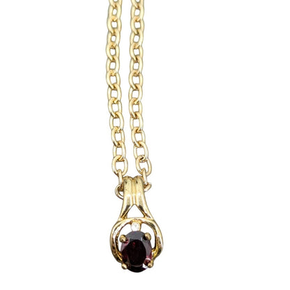Vintage Fashion Necklace Gold-Tone Teardrop Pendant Necklace Ruby Red Stone 18"