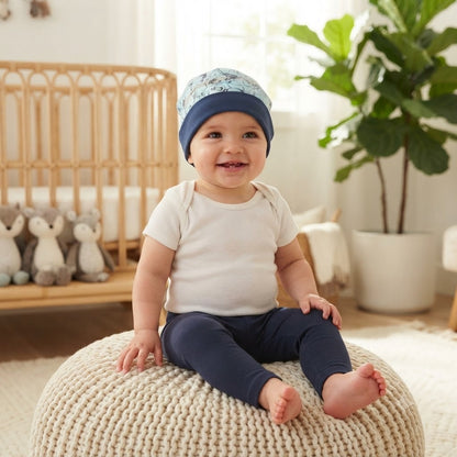 Baby Boys Blue Aquatic Ocean Animal Print Beanie Hat Size 3 Months