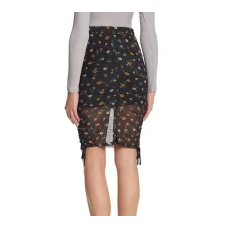 Wild Honey wiggle Black Floral Skirt Side drawstring size LARGE