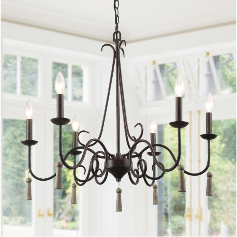 LNC 5-Light Chandelier French Country Shabby Chic Adjustabl Brown Rust Metal NEW