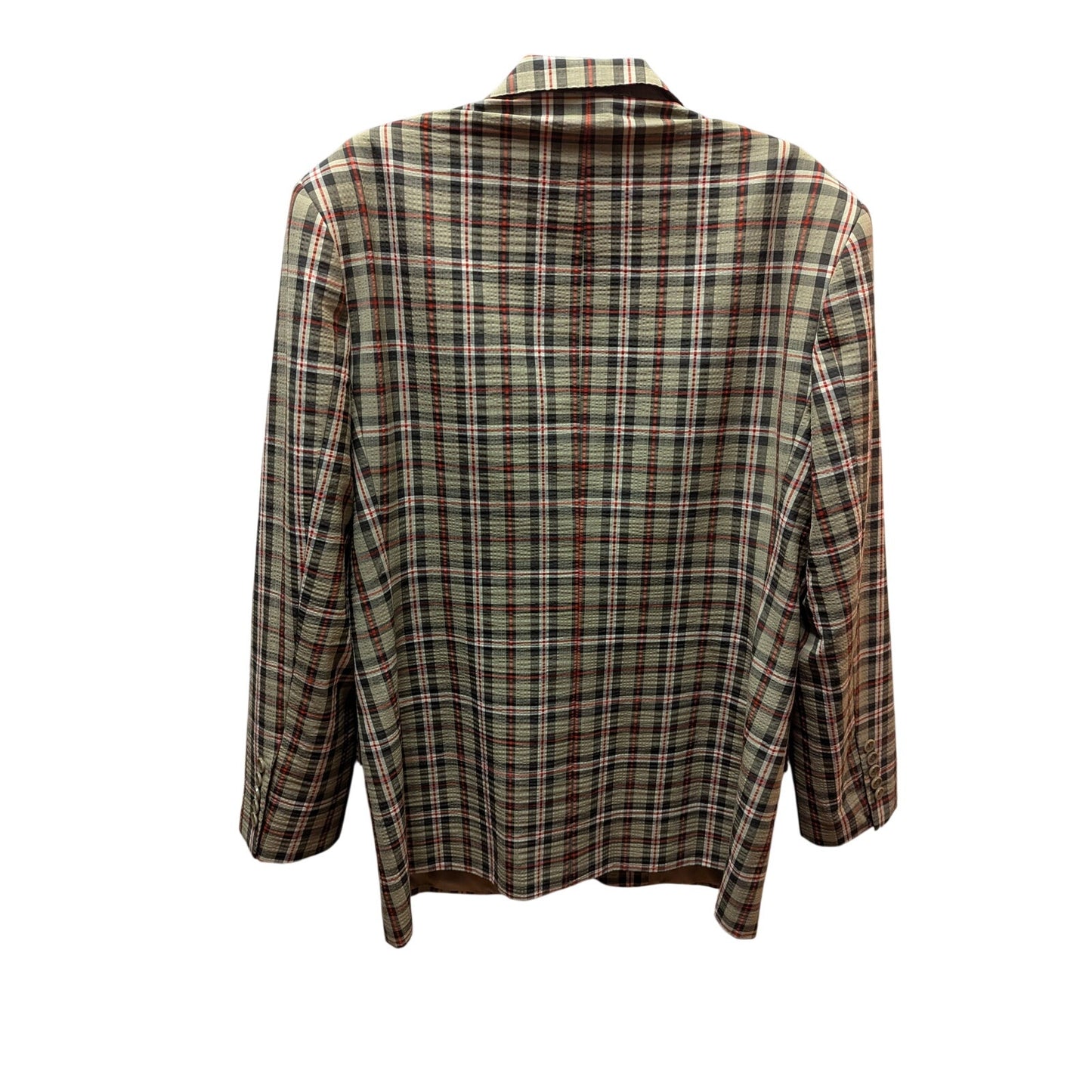 Vintage Bespoke Plaid Wool Blazer Sport Coat Brown Tan Red Checked Rockabilly