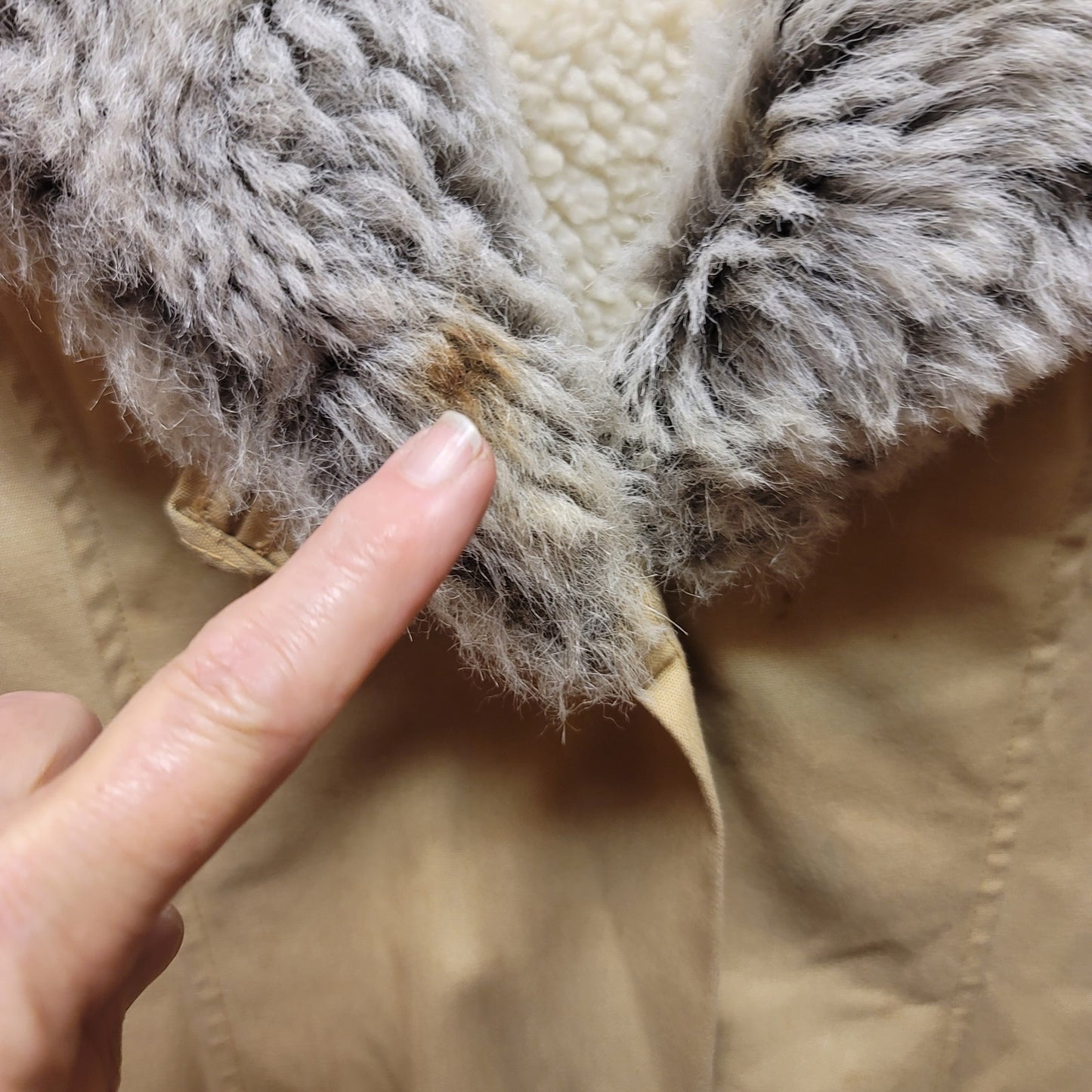 Vintage XS coat Winter Lined Faux Fur collar Tan Heavy Extra Small NO BELT Lined