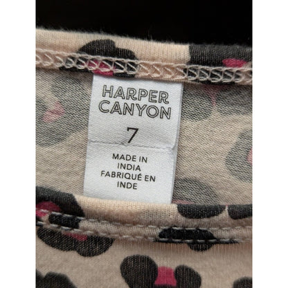 Harper Canyon Dress Girl Size 7 Tan Pink Ruffle Long Sleeve Animal Leopard Print