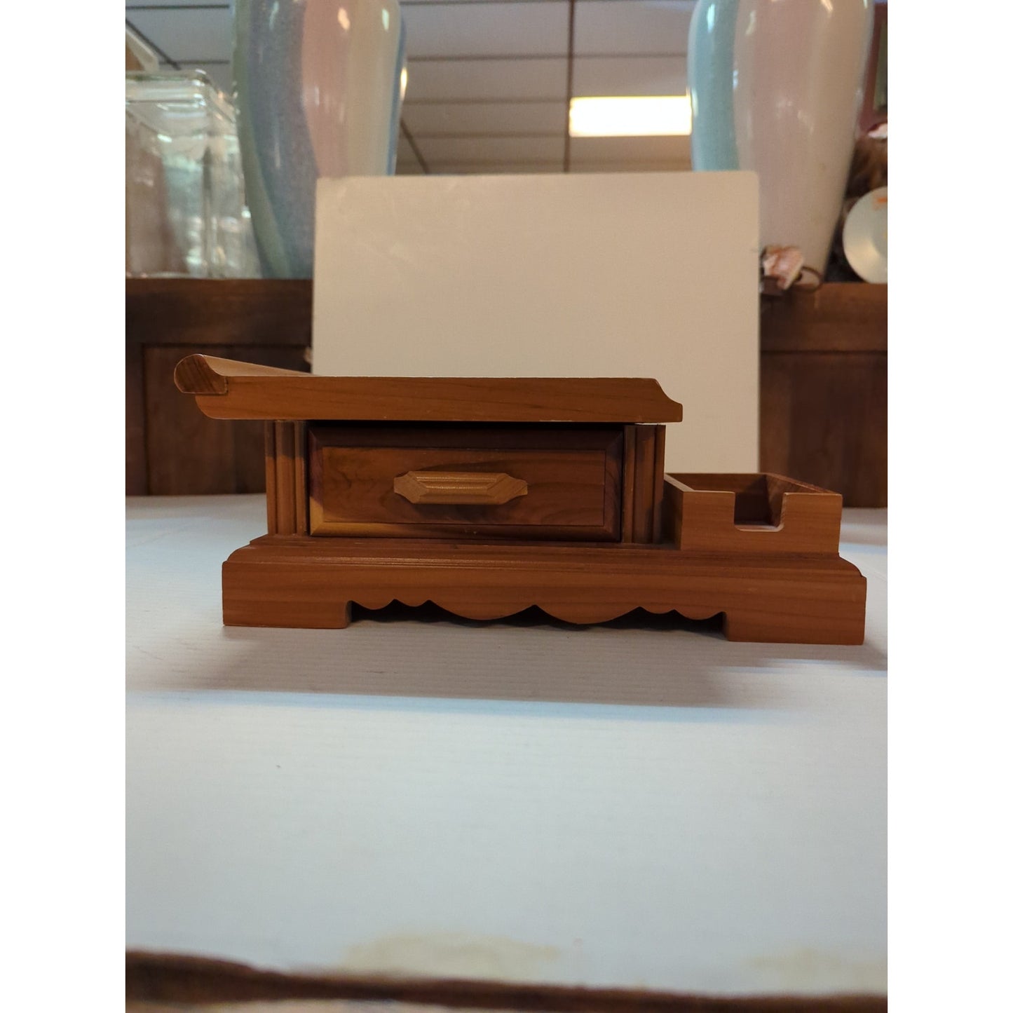Vintage Asian Wooden Desktop Writing Slope & Organizer Vanity Box