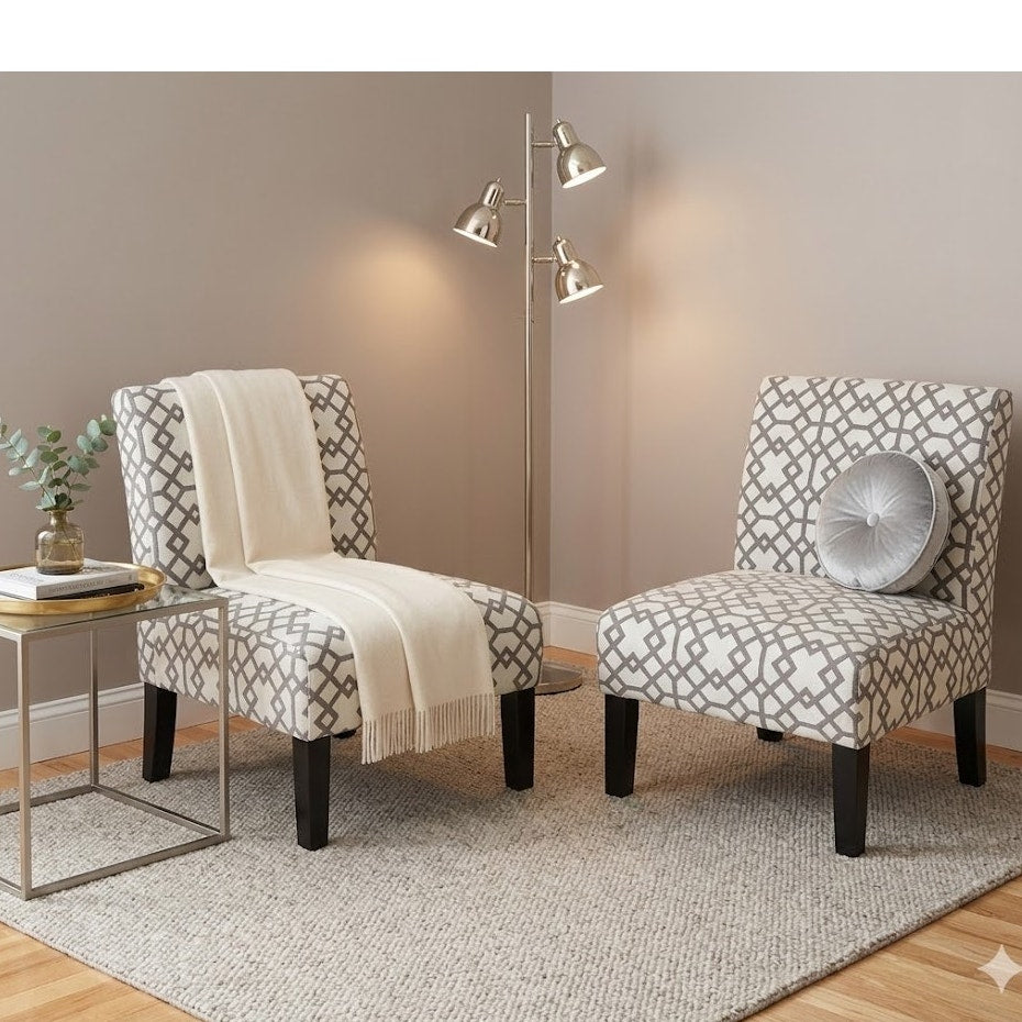 Secondhand Sandies: Pair of armless occasional chairs gray and ivory