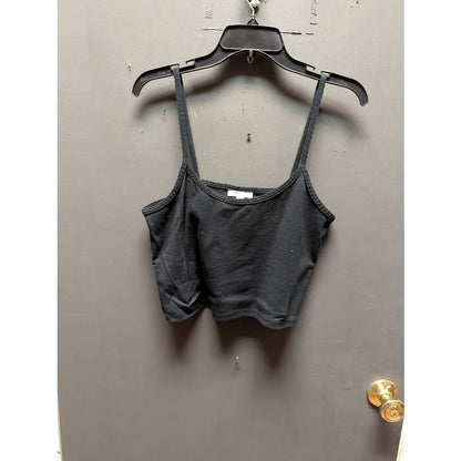 Topshop Black Ribbed Crop Tank Top Y2K Minimal Strappy Square Neck Camisole 10