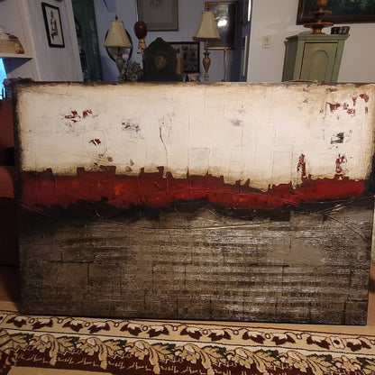 Sarah Brooke Middle of Nowhere Red Ribbon Large Textured Abstract Canvas 60x40