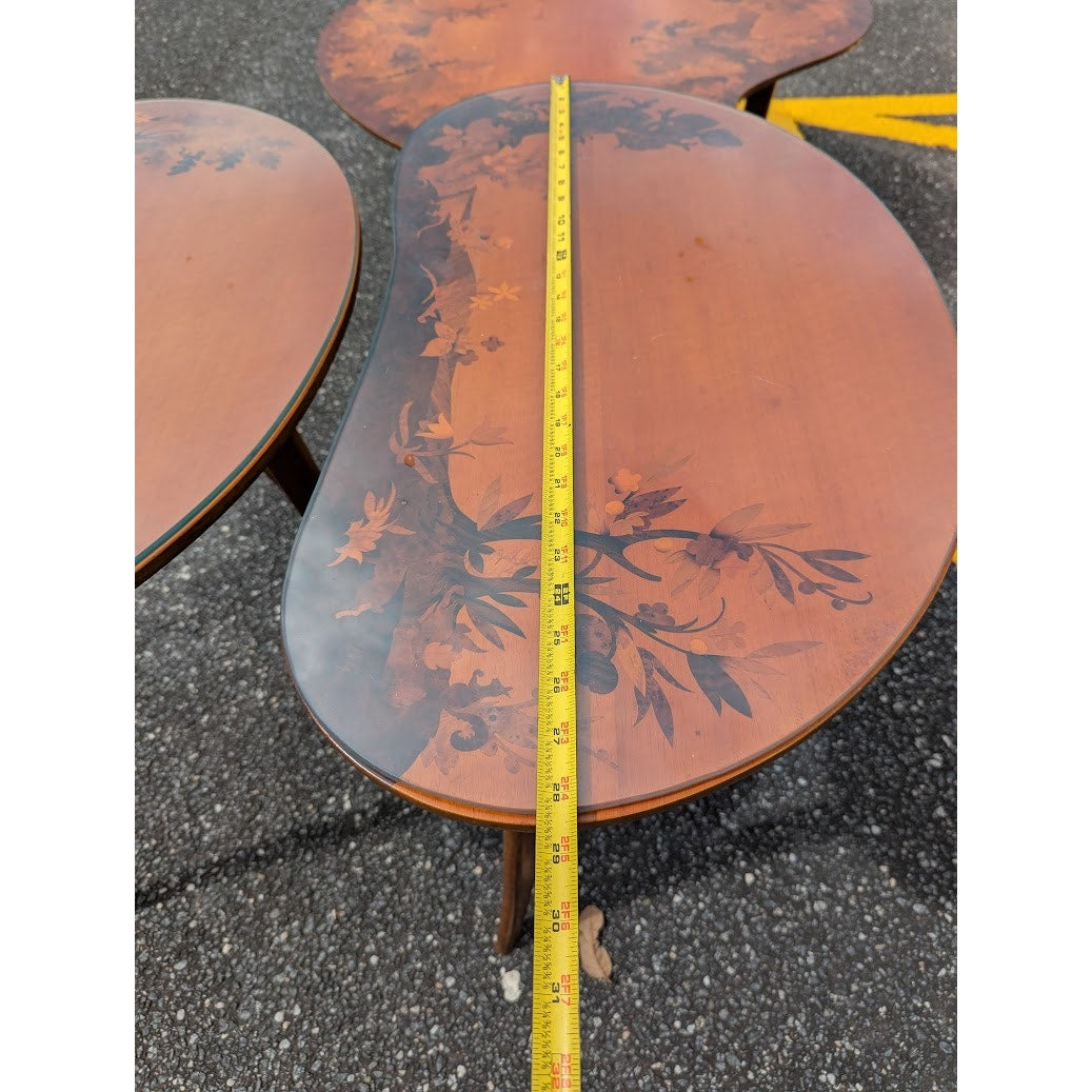 Buchschmid & Gretaux Inlay Inlaid Marquetry 3 pc. Coffee table and 2 End Tables