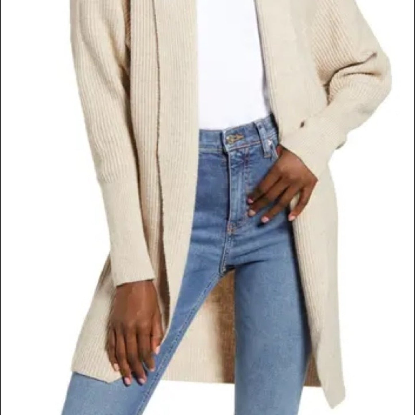 Leith NEW Beige Dolman Sleeve Long Cardigan LARGE Open front cozy