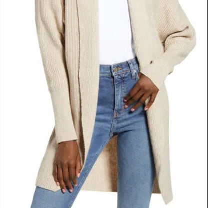 Leith NEW Beige Dolman Sleeve Long Cardigan LARGE Open front cozy