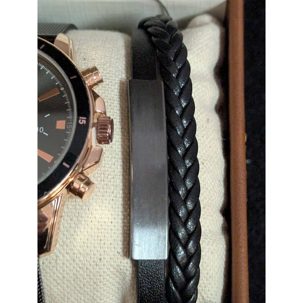 Lucky Brand Watch with bracelet in Box NEW Black rose gold Mens gift set