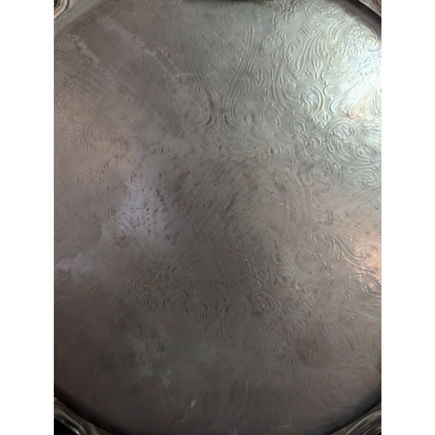 Vintage Hollywood Regency Silverplate Footed Round Platter Ornate Serving Tray