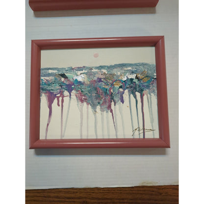 Patrick McNurney Signed Abstract Art Pair Memphis Milano 1980s Framed Painting