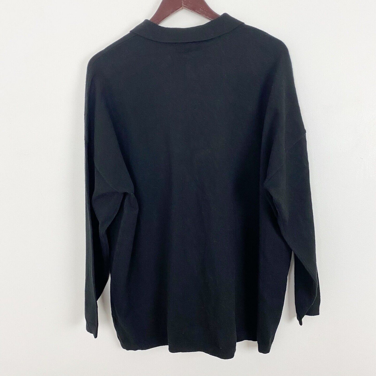RDI Women Oversized Boyfriend Long Sleeve Polo Top MEDIUM Black NWT Recycle Yarn