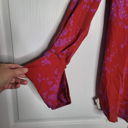 Free People Aries Mini Dress Long Sleeve romantic Combo Red Floral MEDIUM damage