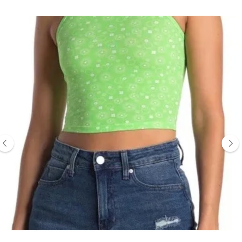 NEW Nordstrom BP Tie Halter Crop Top in Green Frosty Foulard Size 1X Extra Large