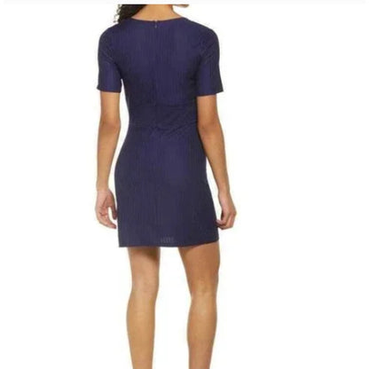 NSR Stretch Knit Mini Dress SMALL V-Neck Short Sleeve Empire Waist Cobalt NWT