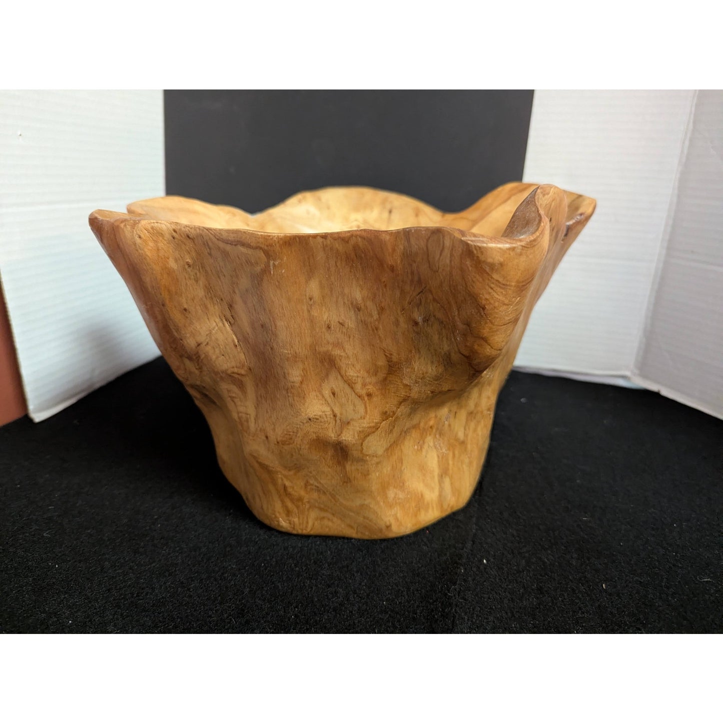 Rustic Hand-Carved Live Edge Teak Root Wooden Bowl Tree Stump Centerpiece