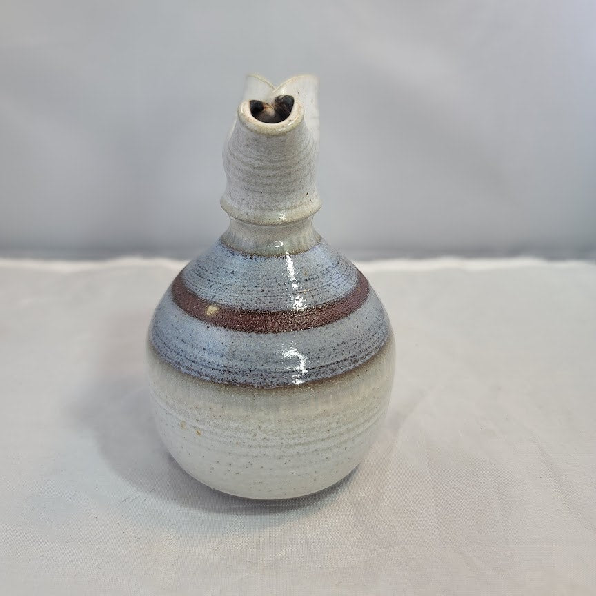 Studio Art Pottery Redware Pinched Pitcher Vase Pinch Pot Marked CC Blue Tan