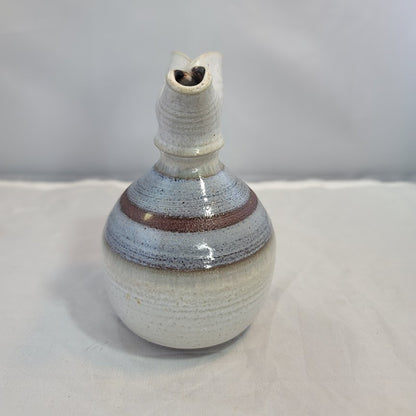 Studio Art Pottery Redware Pinched Pitcher Vase Pinch Pot Marked CC Blue Tan