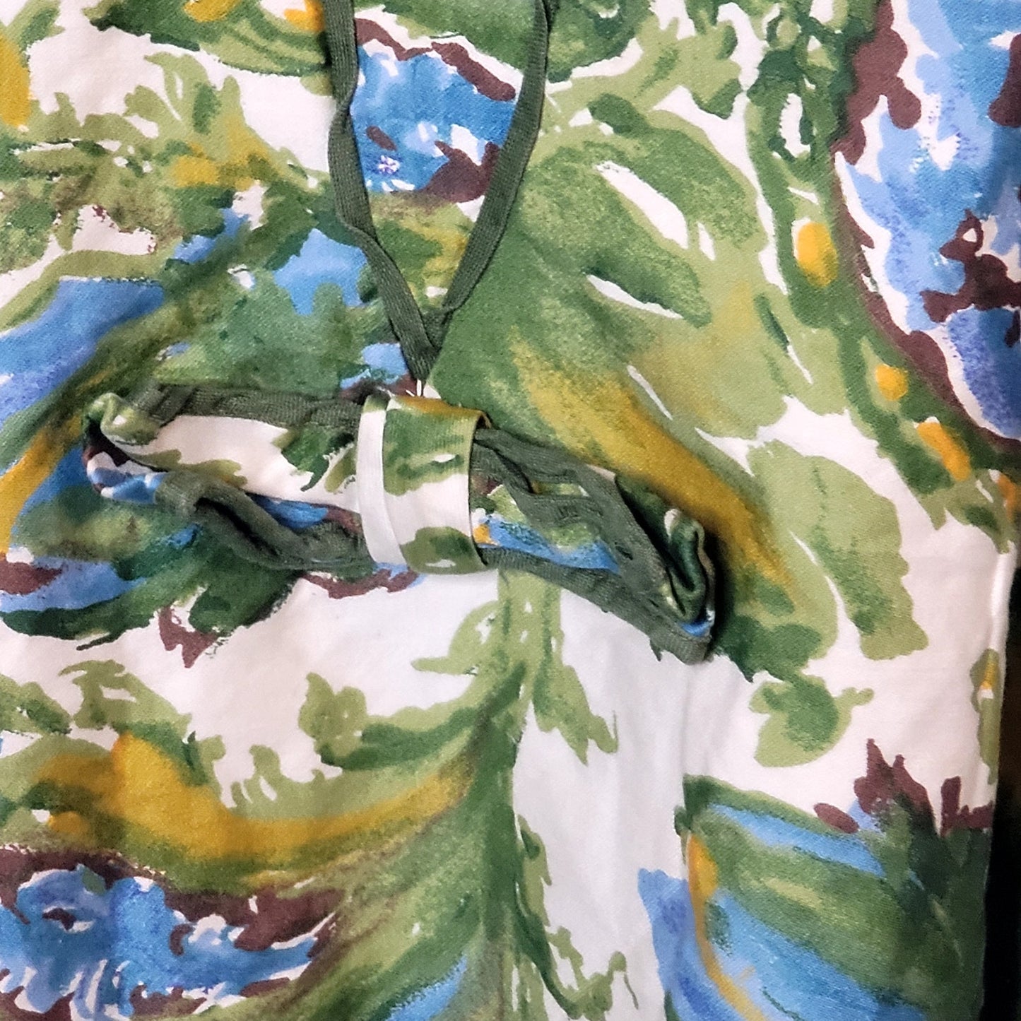 Vintage  Sindorff 1950s Wiggle dress cotton Blue yellow floral pleated Small Cap
