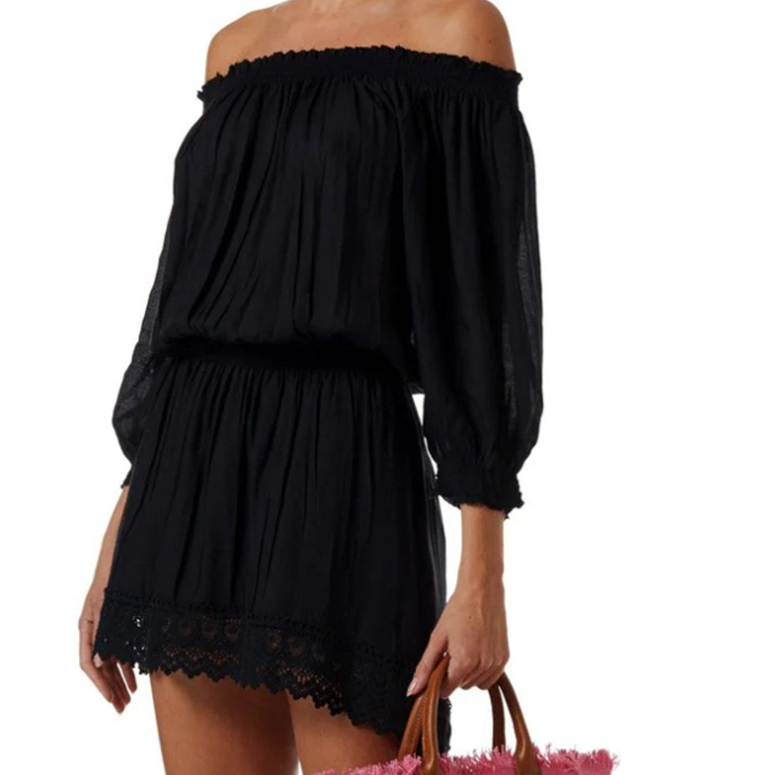 Melissa Odabash Black Ivy Cover Up Dress Size Small Beach Club Travel NEW $216