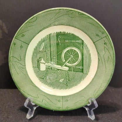 Bread Plates Vintage Green White colonial Homestead Pattern by Royal China 6 1/4