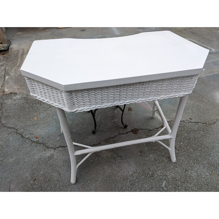 Secondhand Sandies: Antique White wicker vanity desk with stool