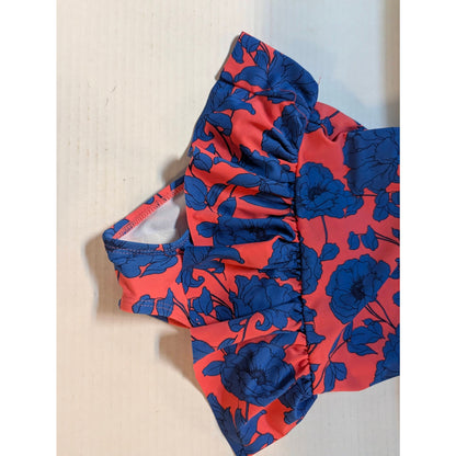 Janie and Jack Girls Pink Blue Floral Ruffle One-Piece Swimsuit Size 4 NWT