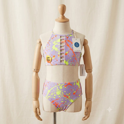 NWT Treasure & Bond Girls Paint Splatter Halter Bikini Swimsuit Size 12