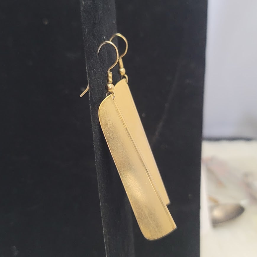 Vintage 1980s Modern Gold-Tone Trapezoidal Dangle Earrings Minimalist Geometric
