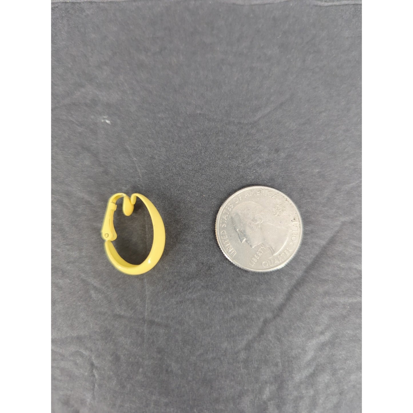 Vintage 1970s Retro Bright Yellow Enamel Gold Tone Hoop Clip On Earrings