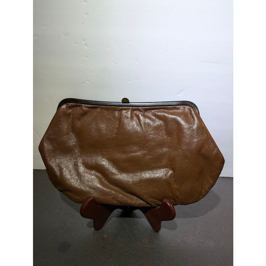 Vintage Italian Brown Leather Frame Clutch Purse MCM Minimalist 11X7 Academia
