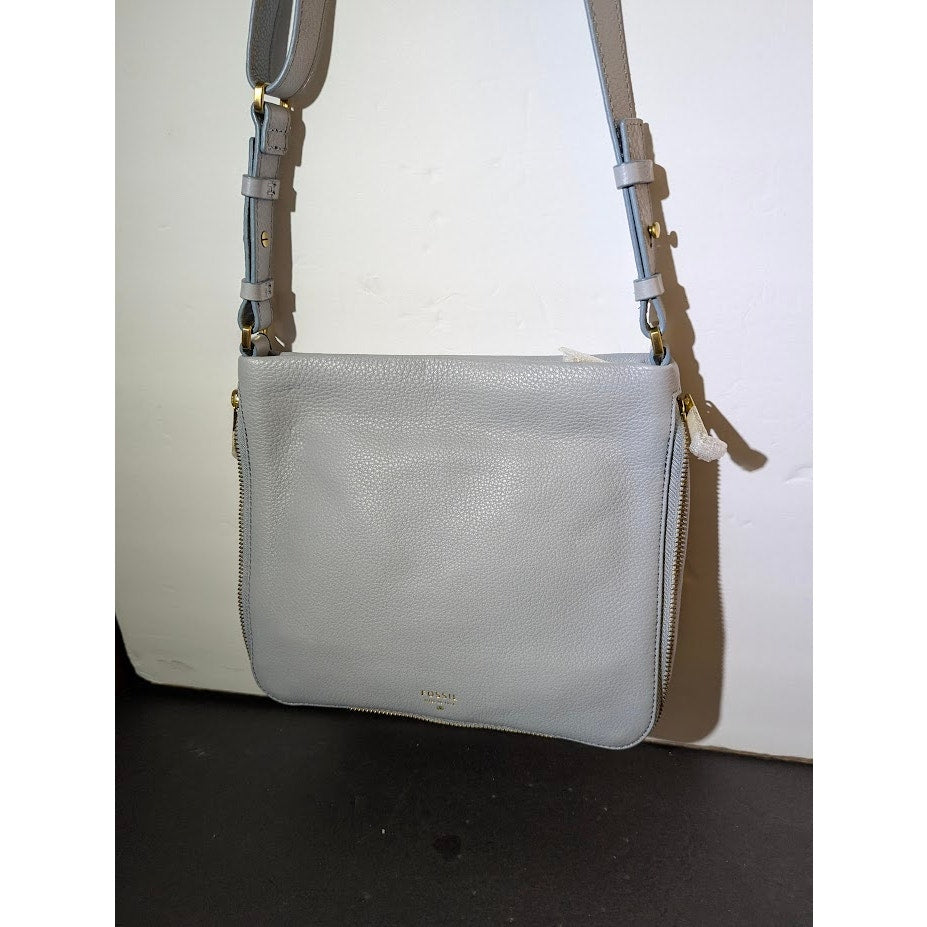 Fossil Preston Small Expandable Crossbody Bag Pastel Blue Leather NWT Travel