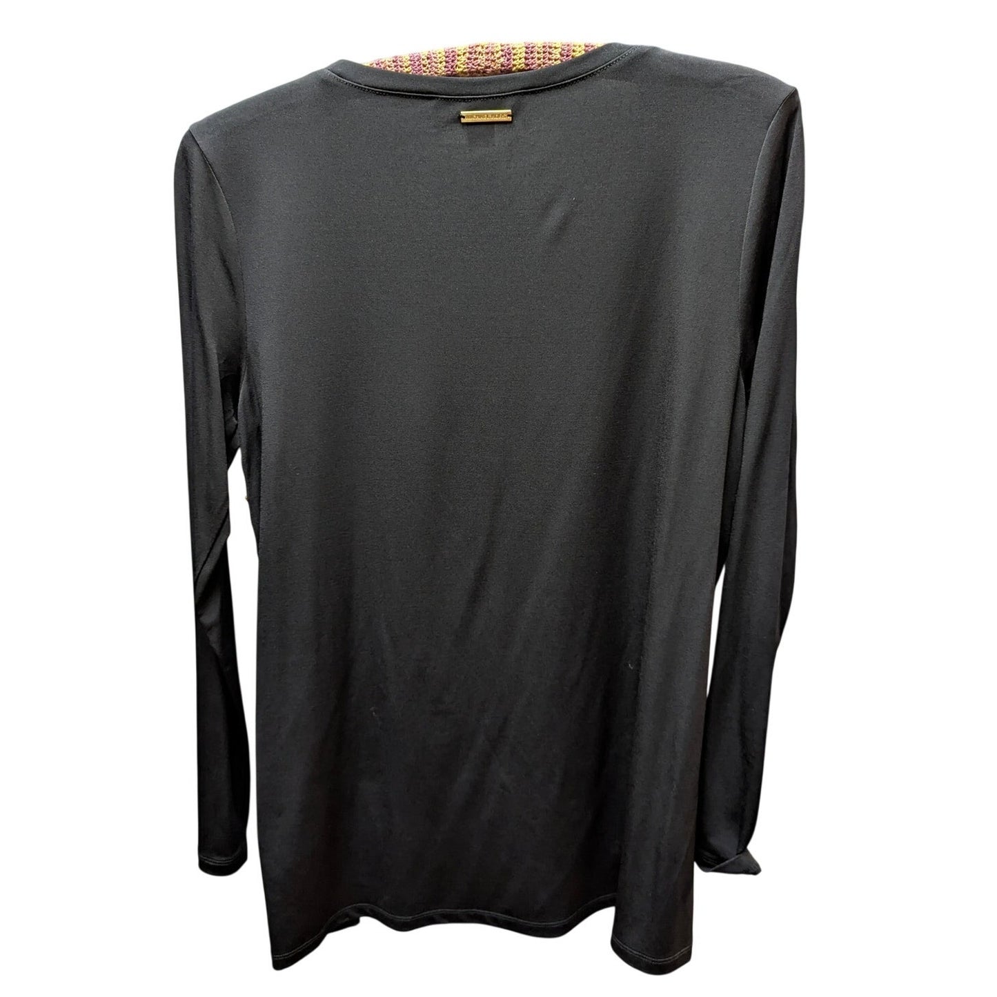 Michael Kors Grommet Detail Long Sleeve Top Womens Medium Black Scoop Neck